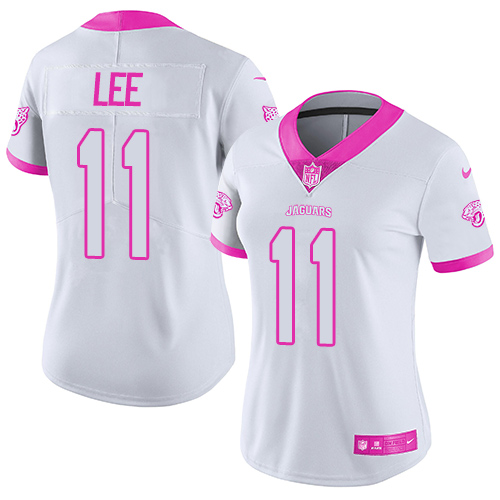 Nike Jacksonville Jaguars #11 Marqise Lee White Pink Women Stitched NFL Limited Rush Fashion Jersey->women nfl jersey->Women Jersey